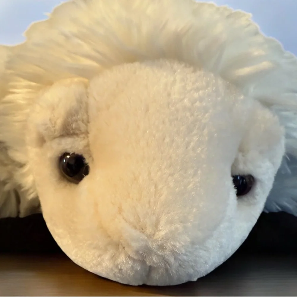Charter Club Plush Lamb Laying Down Semi Flat Beanbag White Black Check Bow 22”